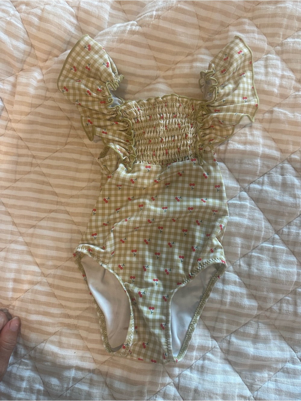 Zara Green Gingham Cherry Ruffle One-Piece